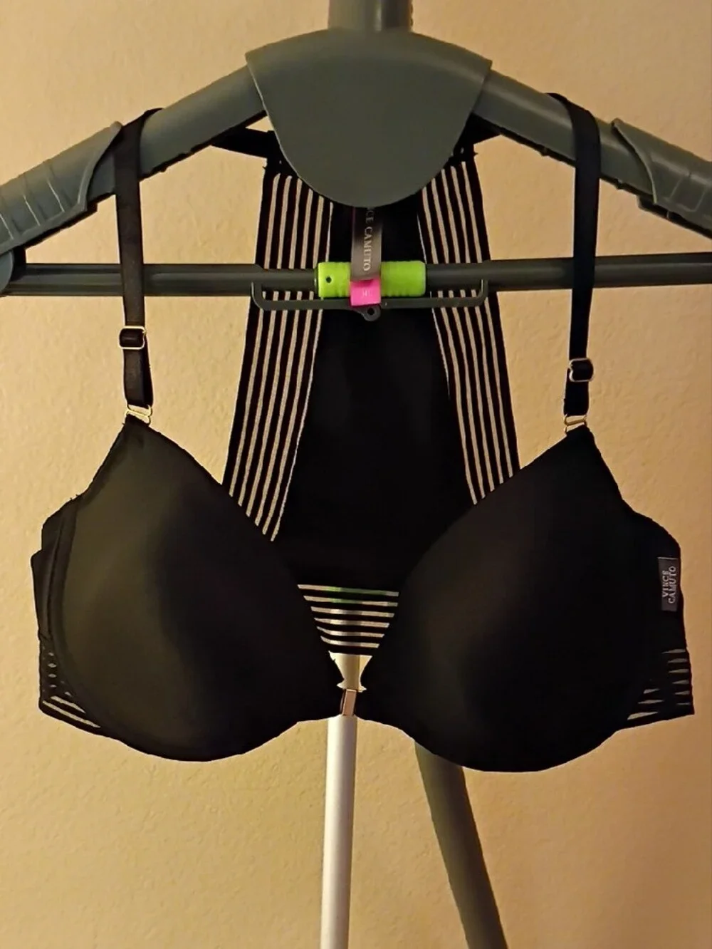 Vince Camuto Black Striped Racerback Push-Up Bra